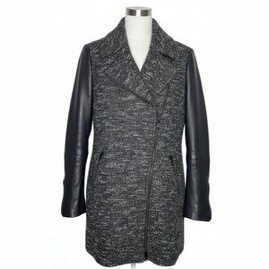 Club Monaco Taylor Zip Up Lambswool Leather Sleeve Sweater Jacket Moto Size XS